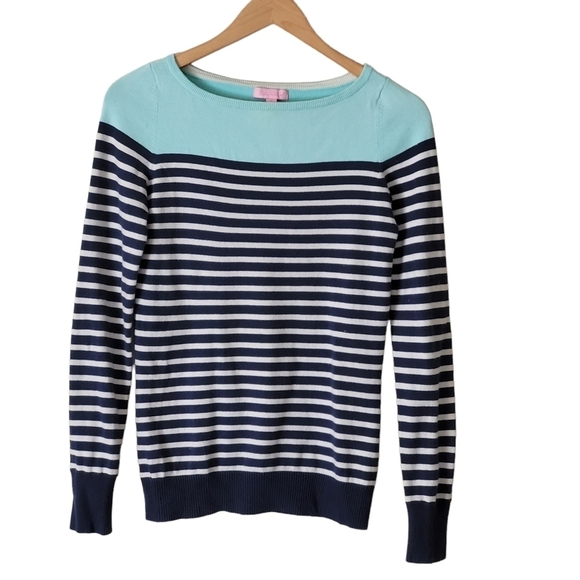 Lilly Pulitzer Maria Boatneck Sweater Blue Striped Small S - Picture 2 of 8